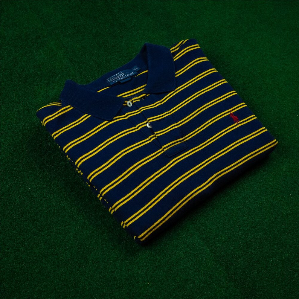Polo Ralph Lauren Navy Yellow Stripe Pique Polo